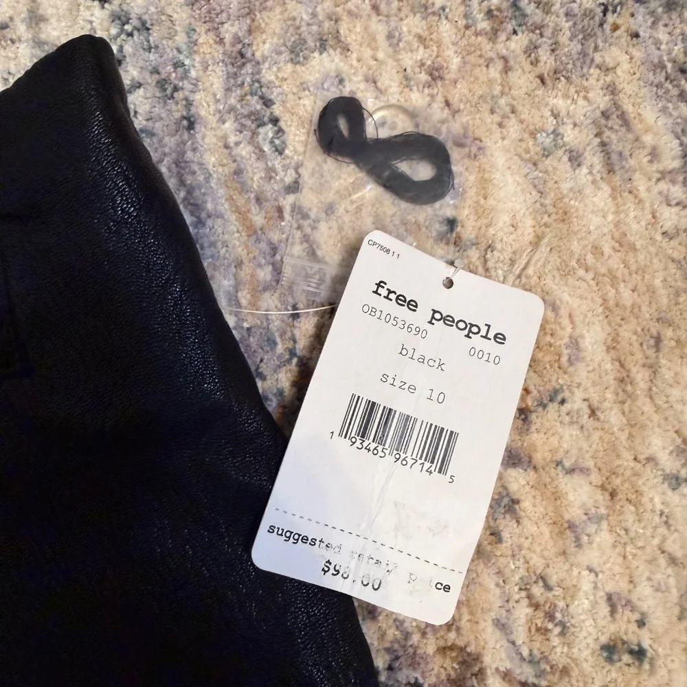 NWT Free People Women's Faux Leather Payton Paperbag Miniskirt, Black, 10